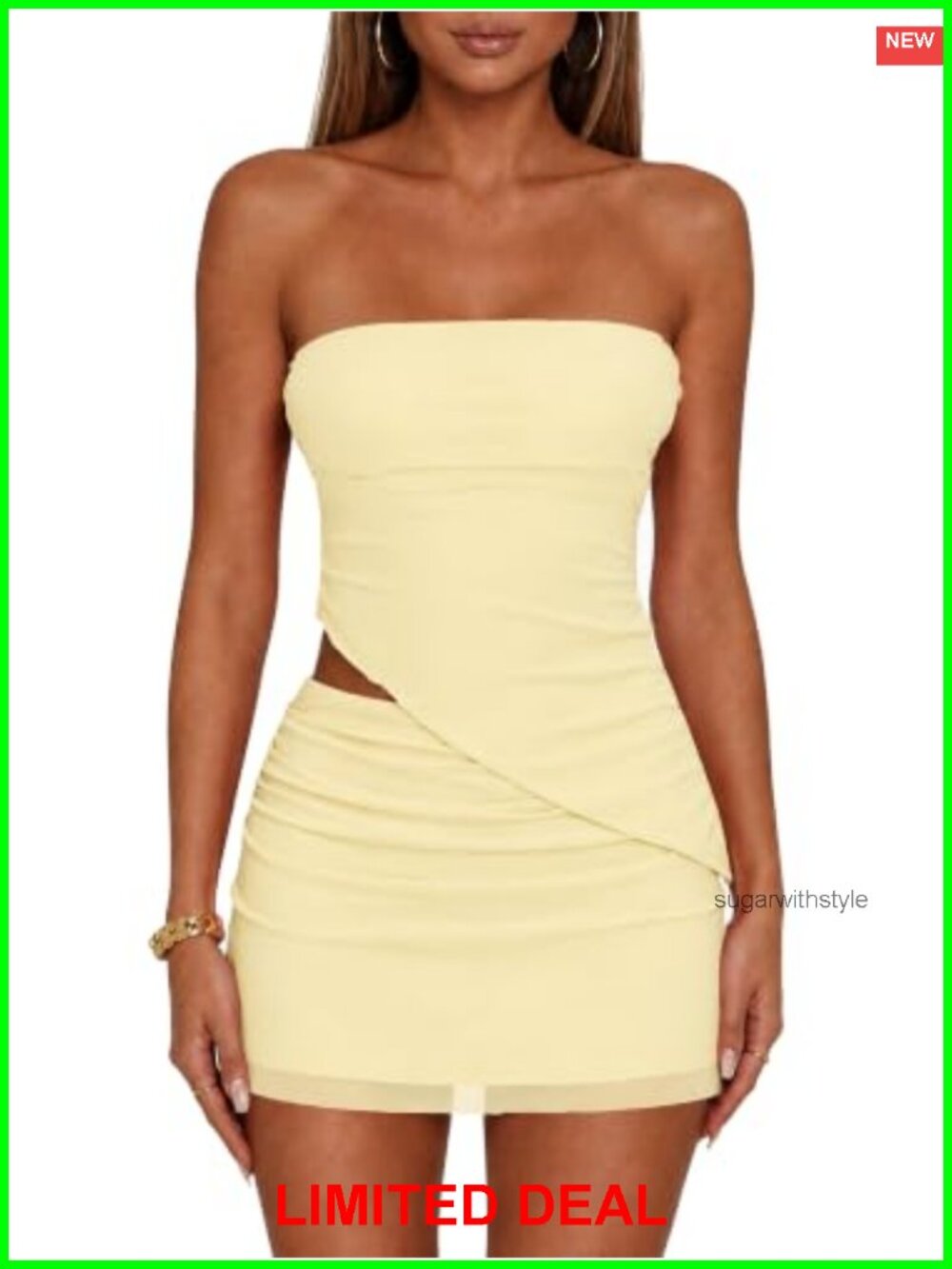 Women's Two Piece Mesh Strapless Tube Top Mini Skirt Set Y2K Party Vacation